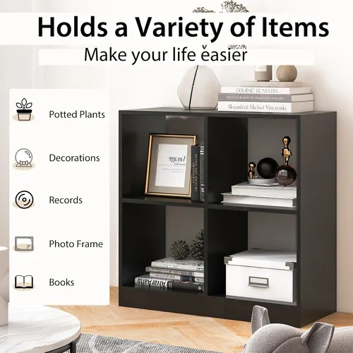 Vista 7 de Giantex Estantería de 4 cubos color negro – Estantería abierta independiente de 2 niveles con dispositivo antivuelco, organizador de almacenamiento