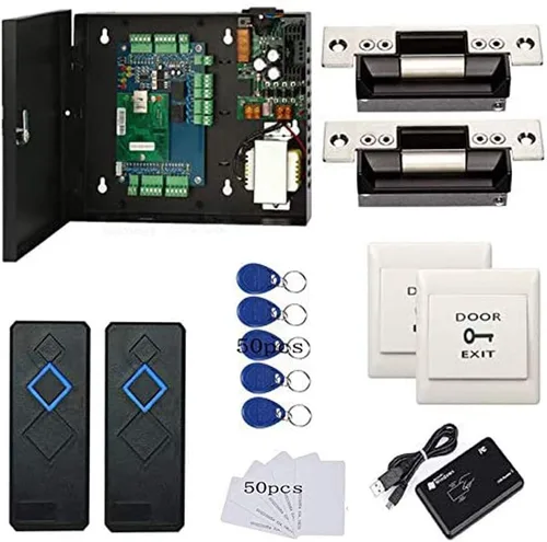 Vista 12 de Cerradura de huelga eléctrica completa TCP/IP red de control de acceso de una sola puerta Kits de sistema con fuente de alimentación de metal de 110