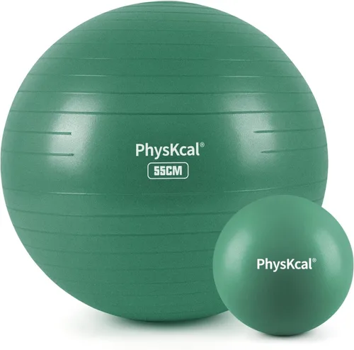 Vista 11 de PhysKcal Pelota de yoga para ejercicio, set de pilates, pelota de fitness de 4 tamaños para entrenamiento, parto, embarazo, terapia física - Bomba