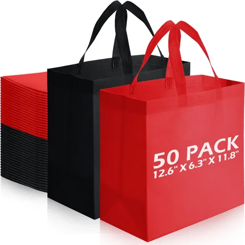 Vista 10 de Reginary 50 bolsas reutilizables a granel, bolsas de compras no tejidas con asas, plegables para boutiques (beige)