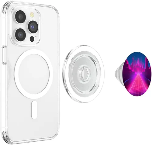 Vista 4 de Retrowave Street 80s Vaporwave Synthwave PopSockets MagSafe PopGrip for iPhone
