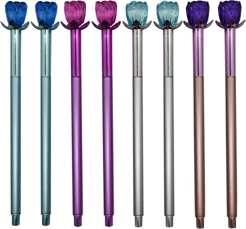 Vista 10 de Maydahui 12 bolígrafos retráctiles con diseño de rosas y flores, de cristal, de arena movediza, tinta negra, para escuela, boda, fiesta