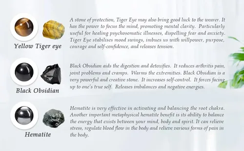 Vista 6 de Jovivi Pulsera de piedra de cristal de ojo de tigre de obsidiana negra de 0.315 in0.394 in para hombre, pulsera de piedra de lava con cuentas
