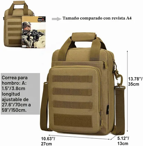 Vista 3 de CamGo Maletín táctico resistente bolso de mensajero de hombro militar ligero para hombre Marrón