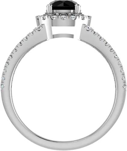 Vista 3 de Anillo de compromiso con halo de diamantes negros de 1,40 quilates, peso total de 14 quilates, acabado en oro blanco