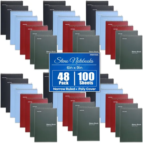 Vista 13 de Mintra Office Steno Books Set - Top-Spiral Bound, Narrow Ruled, White Tint Sheets, Poly Pastel Covered Notebooks for Office & School, Colorful