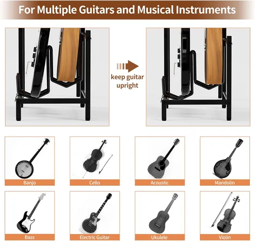 Vista 8 de YAKANJ Mesa Auxiliar con Soporte para Guitarra, Soporte para Tocadiscos, Almacenamiento para Discos de Vinilo, Soporte de 2 Niveles para Guitarra