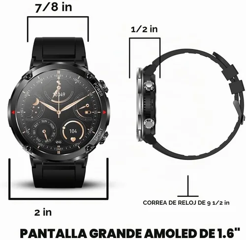 Vista 7 de AlphaGear Bravo XL - Reloj inteligente táctico de cara grande, pantalla grande, batería de 18 días de 600 mAh, llamadas Bluetooth, resistente al