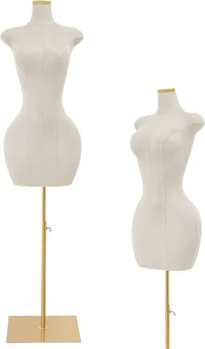 Vista 9 de Torso de maniquí femenino Forma de vestido de cuerpo ajustable Forma de vestido M-annequin para coser Altura ajustable de 59-83 pulgadas
