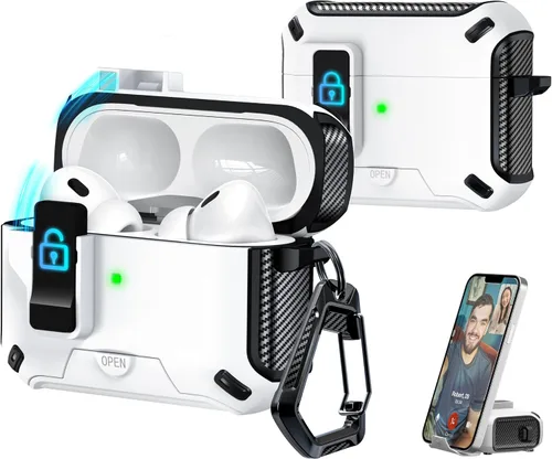 Vista 15 de R-fun Funda de carga compatible con AirPods de 2ª generación 2019, 1ª generación 2016, protección completa contra caídas, tapa desplegable