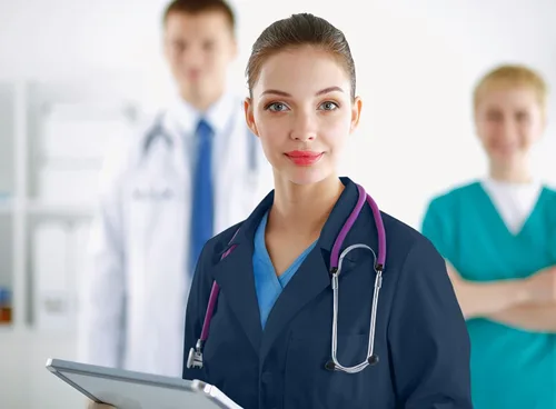 Vista 6 de NY Threads Abrigo de laboratorio profesional para mujer, abrigo médico largo de polialgodón de manga completa