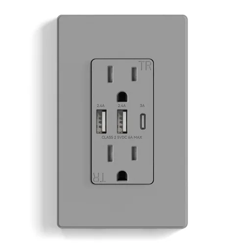Vista 12 de ELEGRP Tomacorrientes USB, toma de pared de 3 puertos, toma eléctrica de 30 W 6.0 A resistente a manipulaciones, toma de corriente de 15 amperios