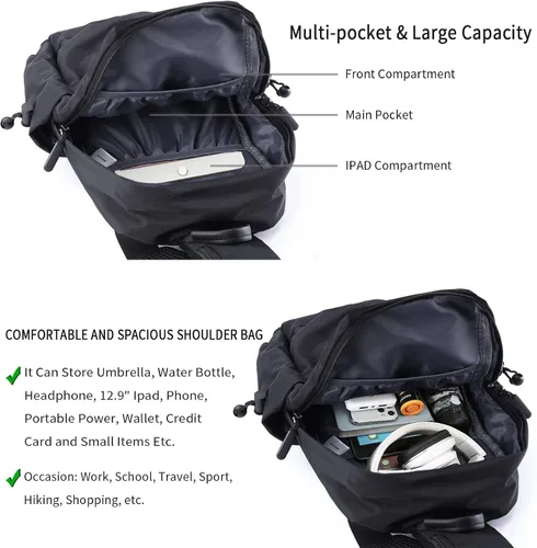 Vista 4 de Mochila ligera y resistente al agua para hombres y mujeres con hombros pequeños para caminar viajes ciclismo Negro talla única Mochilas Sling