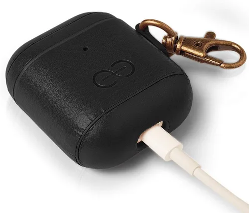 Vista 4 de Dreem Om - Funda para estuche con clip para llavero compatible con AirPods 1 y 2, funda de cuero vegano para Airpods para hombres y mujeres, Negro