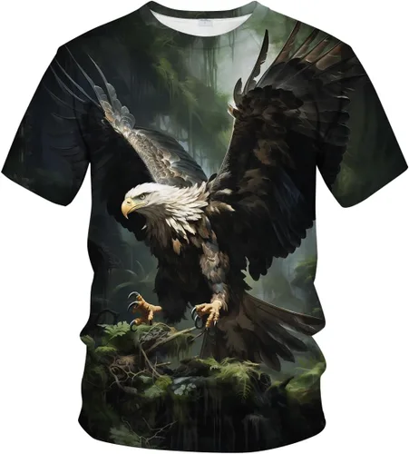 Vista 4 de Liohans Camiseta de verano para hombre, diseño de águila, animal, retro, con estampado de águila