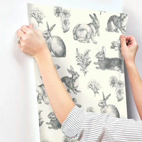 Vista 6 de RoomMates York Wallcoverings Bunny Toile - Papel tapiz extraíble, color blanco y negro