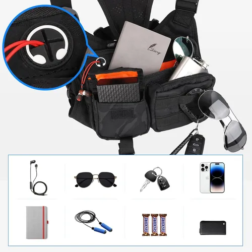 Vista 2 de DEYACE - Bolso de pecho para hombre, Negro-cp, Talla única Bolsa EDC para entrenamientos, correr, ciclismo