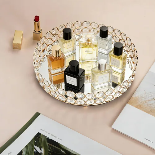 Vista 2 de Feyarl Bandeja de Cristal para Perfumes Organizador de Maquillaje Cosmético Organizador de Tocador Exhibidor y Almacenamiento de Joyas y Baratijas