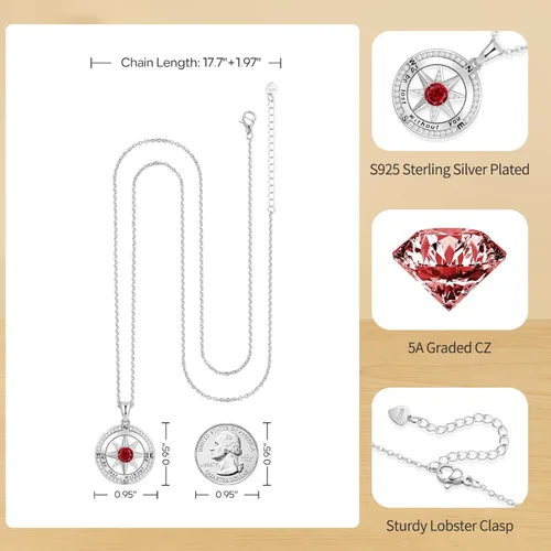 Vista 45 de Peeshow Collar para mujer, brújula, piedra natal, joyería de cumpleaños, aniversario, ideas para su novia, regalo romántico de amor en Navidad, día