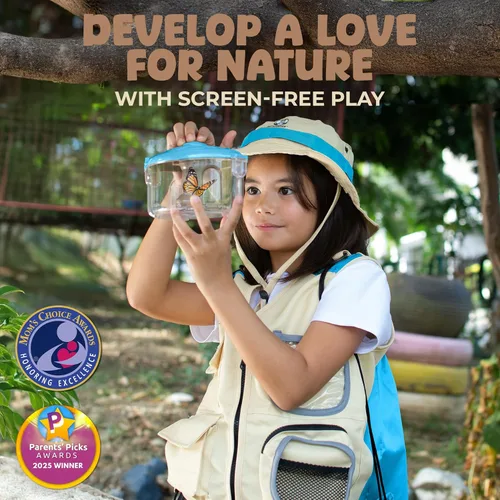 Vista 2 de Kit de explorador para niños con chaleco Safari, sombrero y más – Kit de captura de insectos para niños con guía de aventura y búsqueda del tesoro