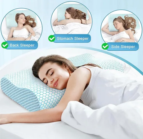 Vista 2 de Ergonomic Cervical Memory Foam Pillow for Neck and Shoulder Pain Relief - Blue, Queen YX09747