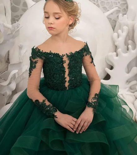 Vista 4 de Vestidos de niña de flores para boda, de tul, vestido de princesa, vestido de baile, formal, de varias capas, vestido de primera comunión