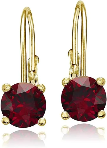 Vista 2 de Pendientes redondos de plata esterlina con destellos de oro amarillo genuina, creada o simulada con piedras preciosas de 0.236 in