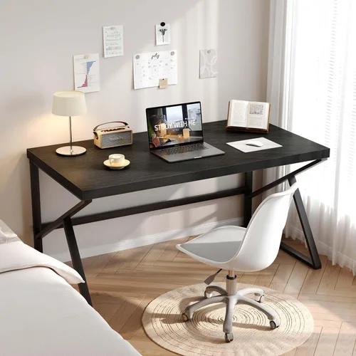 Vista 9 de HSH - Escritorio negro, escritorio moderno industrial para computadora de oficina en casa, escritorio para laptop y PC para estudiantes, trabajo
