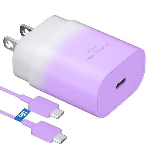 Vista 24 de Kit de cargador súper rápido tipo C, bloque de cargador de teléfono Android PD de 25 W PD USB C y cable de carga C de 5 pies, cable de carga rápida