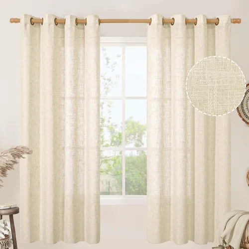 Vista 202 de LAMIT Cortinas de lino marrón caramelo para sala de estar, 84 pulgadas, de lino sintético, texturizado, filtrante de luz, paneles de privacidad