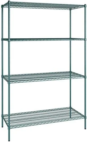 Vista 344 de Kit de 4 estantes de epoxi verde NSF de 21 x 72 pulgadas con postes de 86 pulgadas, estantería de almacenamiento resistente, kit de estantería