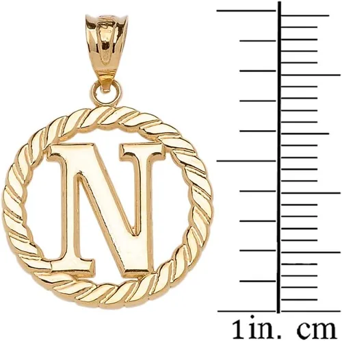 Vista 2 de Colgante de oro amarillo pulido de 14 quilates personalizado con inicial "A-Z" con círculo de cuerda