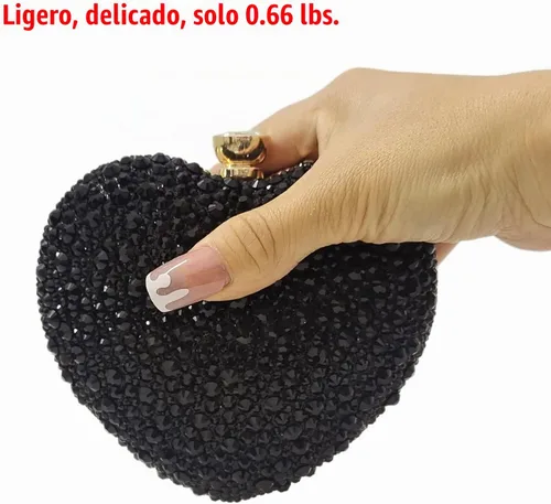 Vista 4 de Bonito Bolso de Mano en Forma de Corazón con Diamantes de Imitación para Boda, Mini Bolso de Amor con Diamantes de Imitación para Fiesta, Bolso