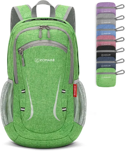 Vista 11 de ZOMAKE Mochila plegable ultraligera de 10 litros, mochila plegable pequeña, resistente al agua, mochila plegable para mujeres y hombres (negro-A1)