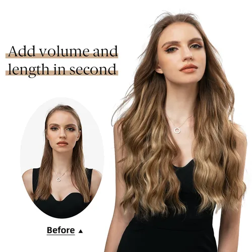 Vista 6 de SARLA Extensión de Cabello con Alambre Invisible con 3 Clips Pieza de Cabello Sintética Corta de Ondas de Playa Diadema Transparente Ajustable