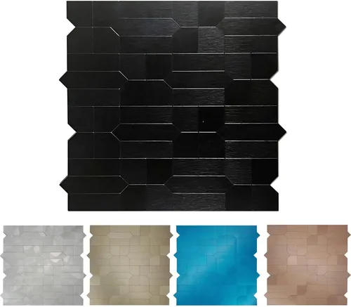 Vista 2 de XUANINY 7 hojas de azulejos metálicos para salpicaduras de muro, autoadhesivas, múltiples formas, mosaico de aluminio 3D, adhesivo de pared
