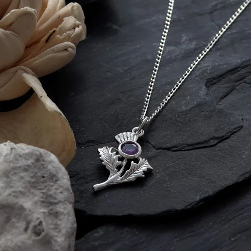Vista 2 de Plata de ley Thistle Colgante Collar Escocés con Cadena de 18
