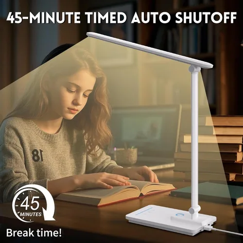Vista 5 de Lámpara de escritorio LED para oficina en casa, puerto de carga USB, luz de escritorio de lectura con 5 temperaturas de color, atenuación continua