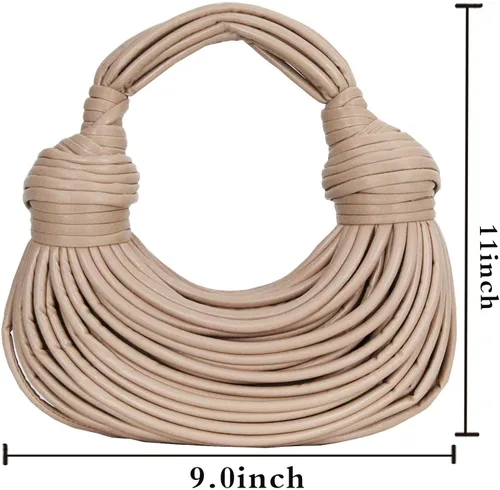 Vista 2 de Monederos y bolsos para mujer, tejido a mano, de piel sintética, con asa superior, bolso cruzado de hombro, fideos creativos en las axilas