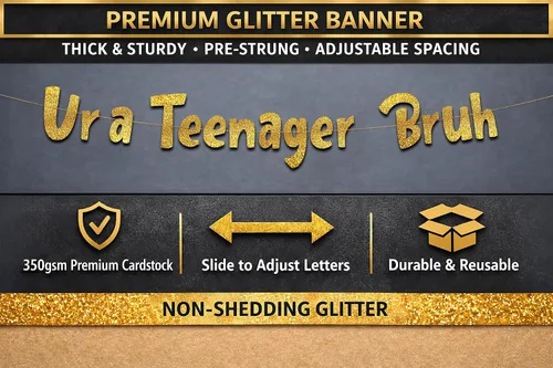Vista 3 de Sterling James Co. Cartel de Ur a Teenager Bruh con purpurina dorada preencordada – Divertidas decoraciones de cumpleaños de 13 años