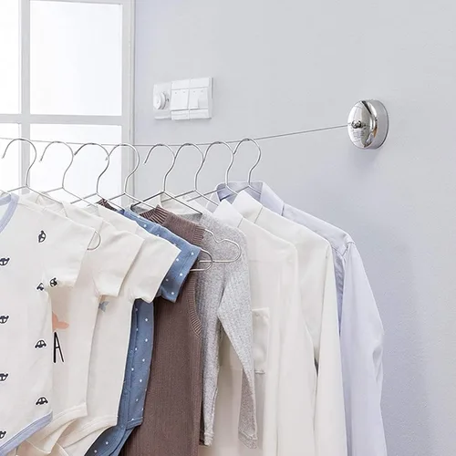 Vista 5 de Little World Tendedero retráctil – 2 unidades de línea de ropa de acero inoxidable 304, tendedero retráctil ajustable duradero y resistente
