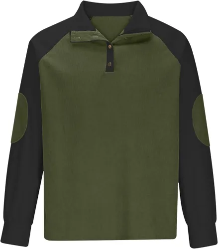 Vista 3 de Comigeewa Sudadera con capucha para hombre cuello alto botones Color Patchwork sudaderas manga larga ropa deportiva holgada