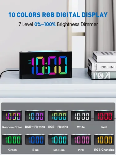 Vista 10 de Vibrating Alarm Clock for Heavy Sleepers with Bed Shaker, 3 Wake-Up Modes 110dB Loud Alarm for Hearing Impaired, 7.5-Inch RGB Display, 7 Color 8