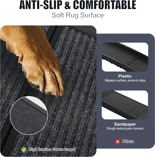 Vista 3 de Rampa para perros grandes, rampa plegable de 71 x 19.5 pulgadas para automóvil, SUV, camión, portátil, con superficie antideslizante y rieles