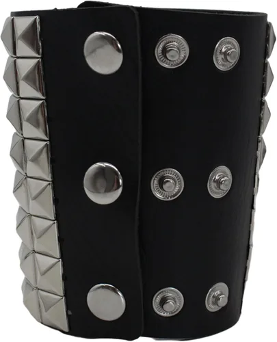 Vista 5 de Pulsera unisex de cuero punk, pulsera de motociclista de pirámide plateada para hombre