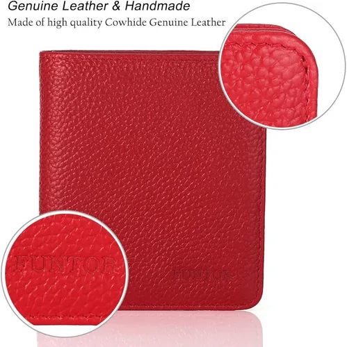 Vista 5 de Funtor Cartera de cuero para mujer, pequeña y compacta, con bolsillo doble, bloqueo RFID, para mujer