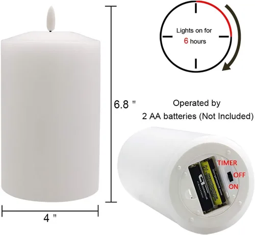 Vista 5 de GenSwin Velas LED parpadeantes sin llama de 4 x 6.5 pulgadas, funcionan con pilas con temporizador de 6 horas, velas votivas de cera real cálida