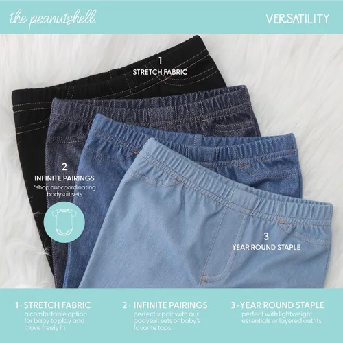 Vista 3 de The Peanutshell Jeggings de bebé para niños y niñas, mezclilla elástica súper suave, unisex, paquete de 4