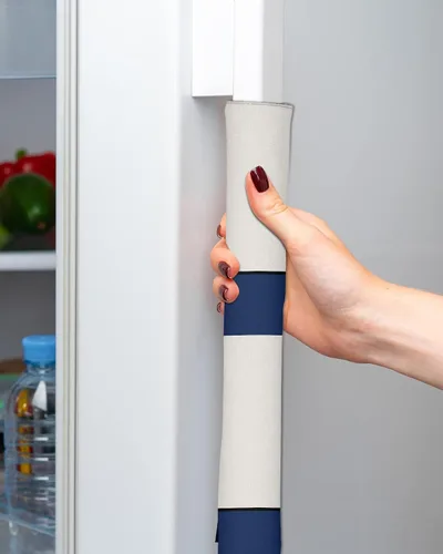 Vista 2 de Juego de 2 fundas para manijas de puerta de refrigerador con rayas azul marino para lavavajillas, microondas, horno, nevera, estufa