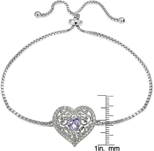 Vista 3 de Pulsera ajustable de plata de ley con piedras preciosas genuinas o creadas y topacio blanco con filigrana